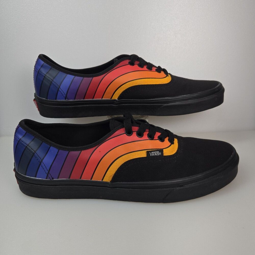 VANS Authentic Refract Rainbow Black Sneaker Skate Shoe Mens 11.5 Lace Up Canvas